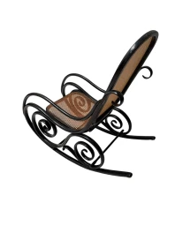 Thonet Art Nouveau Rocking Chair, Black Lacquered Beech, Wicker Seat